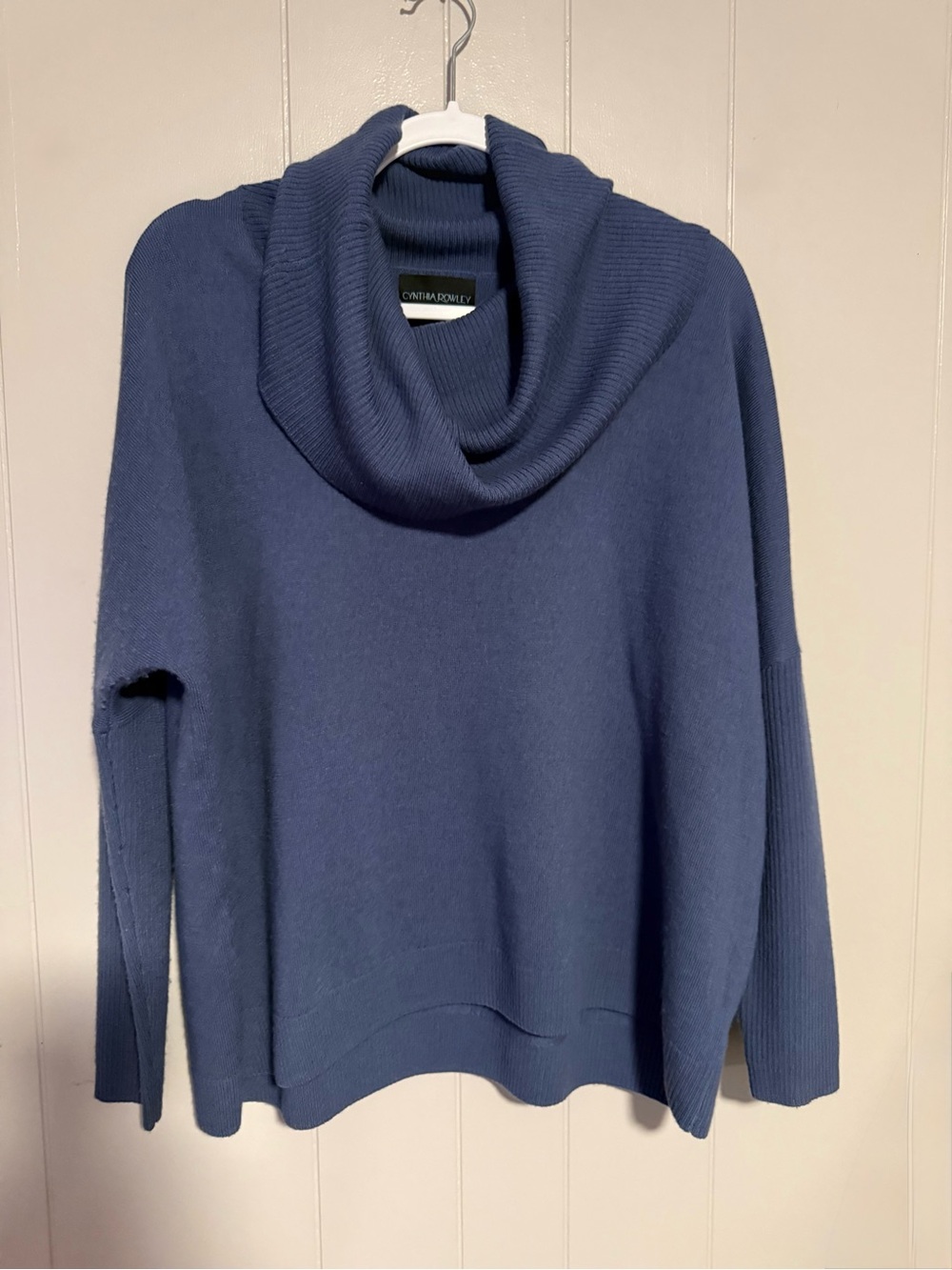 Cynthia Rowley Merino Wool Cowl Neck Dolman Long Sleeve Sweater S/M Blue